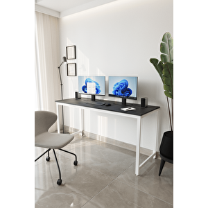 Siyah/beyaz 160x60 Çalışma Masası, Bilgisayar Masası, Ofis Masası, Metal Ayaklı - Sb-160