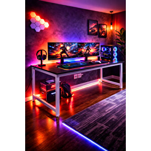 Siyah/beyaz Oyuncu Masası 160x60, Bilgisayar Masası, Gamer Masası, Gaming Masa, Metal Ayaklı