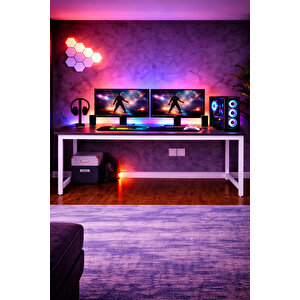 Siyah/beyaz Oyuncu Masası 160x60, Bilgisayar Masası, Gamer Masası, Gaming Masa, Metal Ayaklı