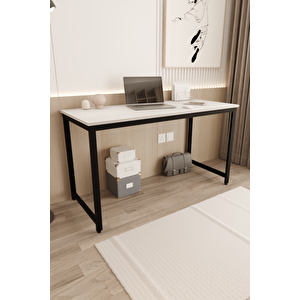 Beyaz/siyah 60x140 Çalışma Masası, Bilgisayar Masası, Ofis Masası, Yemek Masası, Metal Ayaklı - Bs-140