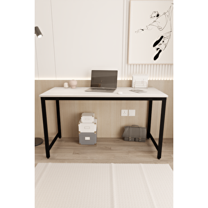Beyaz/siyah 60x140 Çalışma Masası, Bilgisayar Masası, Ofis Masası, Yemek Masası, Metal Ayaklı - Bs-140