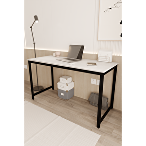 Beyaz/siyah 60x140 Çalışma Masası, Bilgisayar Masası, Ofis Masası, Yemek Masası, Metal Ayaklı - Bs-140