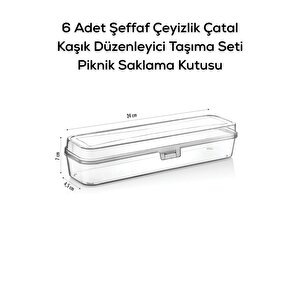 6 Adet Şeffaf Çeyizlik Çatal Kaşık Düzenleyici Taşıma Seti Piknik Saklama Kutusu Mit1239
