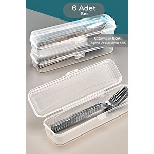 Mithra Life 6 Adet Şeffaf Çeyizlik Çatal Kaşık Düzenleyici Taşıma Seti Piknik Saklama Kutusu Mit1239