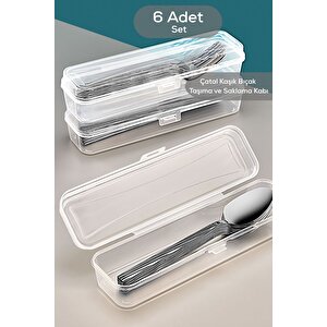 Mithra Life 6 Adet Şeffaf Çeyizlik Çatal Kaşık Düzenleyici Taşıma Seti Piknik Saklama Kutusu Mit1239