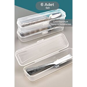 Mithra Life 6 Adet Şeffaf Çeyizlik Çatal Kaşık Düzenleyici Taşıma Seti Piknik Saklama Kutusu Mit1239
