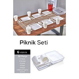 Mithra Life 6 Kişilik Çantalı Beyaz Çatal Bıçak Kaşık Ve Tabak Piknik Seti Mit1232