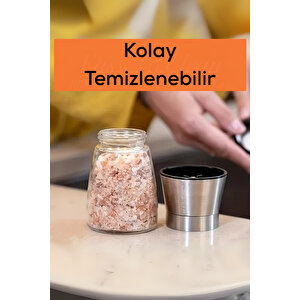 2 Li Set Metal Krom Kapaklı Cam Tuz Karabiber Değirmeni Tuzluk Biberlik Mit1244