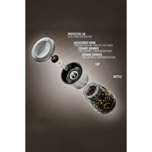 Mithra Life 2 Li Set Metal Krom Kapaklı Cam Tuz Karabiber Değirmeni Tuzluk Biberlik Mit1244