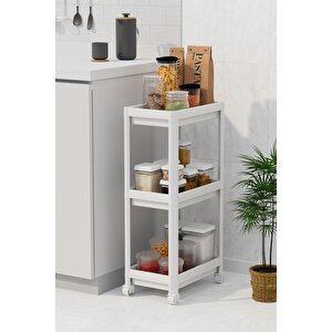3 Katlı Hazneli Tekerlekli Beyaz Mutfak Banyo Rafı Pg Mit1214