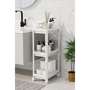 3 Katlı Hazneli Tekerlekli Beyaz Mutfak Banyo Rafı Pg Mit1214