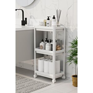 Mithra Life 3 Katlı Hazneli Tekerlekli Beyaz Mutfak Banyo Rafı Pg Mit1214