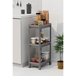 3 Katlı Hazneli Tekerlekli Gri Mutfak Banyo Rafı Pg Mit1216