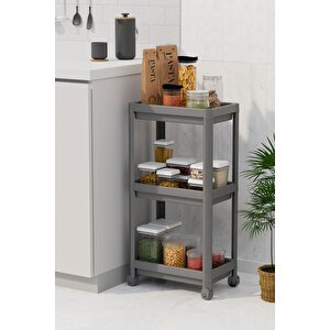 3 Katlı Hazneli Tekerlekli Gri Mutfak Banyo Rafı Pg Mit1216