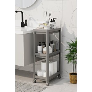 3 Katlı Hazneli Tekerlekli Gri Mutfak Banyo Rafı Pg Mit1216