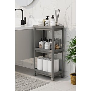 Mithra Life 3 Katlı Hazneli Tekerlekli Gri Mutfak Banyo Rafı Pg Mit1216
