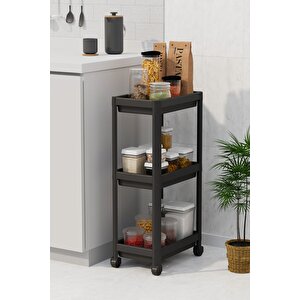 3 Katlı Hazneli Tekerlekli Siyah Mutfak Banyo Rafı Pg Mit1215