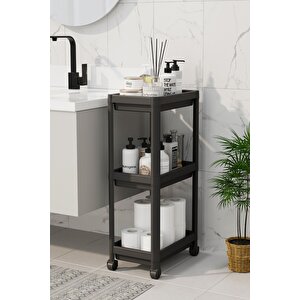 3 Katlı Hazneli Tekerlekli Siyah Mutfak Banyo Rafı Pg Mit1215