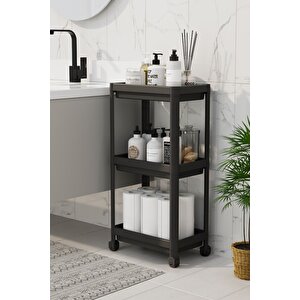 Mithra Life 3 Katlı Hazneli Tekerlekli Siyah Mutfak Banyo Rafı Pg Mit1215