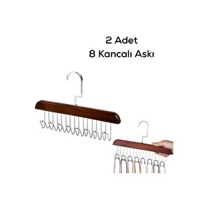 2 Adet 8 Kancalı Kahverengi Ahşap Elbise Eşarp Kravat Kemer Çanta Askısı Mit1220
