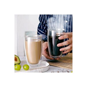 2 Adet 500ml Çift Cidarlı Isı Yalıtımlı Cam Şeffaf Kupa Bardak Mit1206