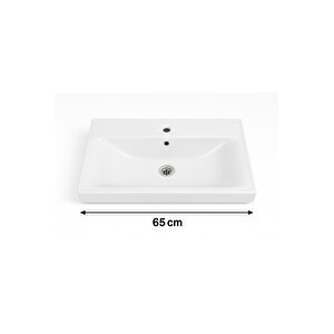 Legna 65 Cm Banyo Dolabı Takımı – Antrasit & Ahşap – Mdf – Seramik Lavabolu – Alt Ve Üst Dolaplı