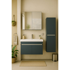 Arista 80 Cm Antrasit Renkli Mdf, Seramik Lavabolu Alt - Üst Ve Boy Dolaplı, Banyo Dolabı Seti