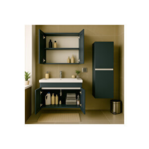 Arista 80 Cm Antrasit Renkli Mdf, Seramik Lavabolu Alt - Üst Ve Boy Dolaplı, Banyo Dolabı Seti