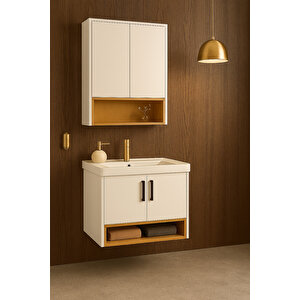 Legna 80 Cm Beyaz & Ahşap Banyo Dolabı Takımı – Alt Ve Üst Dolap (lavabo Dahil)
