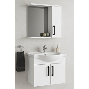 Lacrime 65 Cm Beyaz Renkli Mdf, Oval Seramik Lavabolu, Alt Ve Üst Dolaplı, Banyo Dolabı Takımı