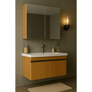 Arista 80 Cm Ahşap Mdf Seramik Lavabolu Banyo Dolabı Takımı – Alt & Üst Dolaplı, Aynalı
