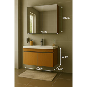 Arista 80 Cm Ahşap Mdf Seramik Lavabolu Banyo Dolabı Takımı – Alt & Üst Dolaplı, Aynalı