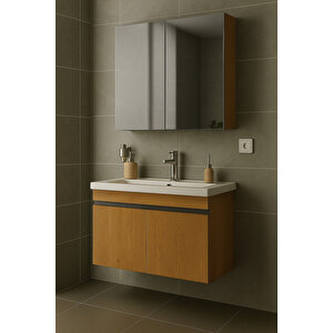 Arista 80 Cm Ahşap Mdf Seramik Lavabolu Banyo Dolabı Takımı – Alt & Üst Dolaplı, Aynalı