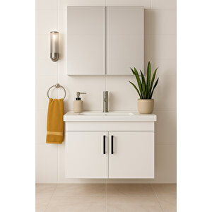 Liventa 65 Cm Beyaz Renkli, Seramik Lavabolu, Mdf Banyo Dolabı Takımı