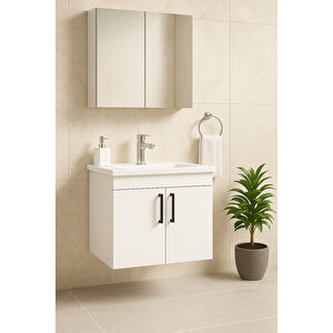 Liventa 65 Cm Beyaz Renkli, Seramik Lavabolu, Mdf Banyo Dolabı Takımı
