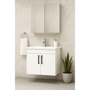 Liventa 65 Cm Beyaz Renkli, Seramik Lavabolu, Mdf Banyo Dolabı Takımı