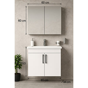 Liventa 65 Cm Beyaz Renkli, Seramik Lavabolu, Mdf Banyo Dolabı Takımı