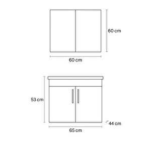 Liventa 65 Cm Beyaz Renkli, Seramik Lavabolu, Mdf Banyo Dolabı Takımı
