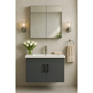 Liventa 65 Cm Antrasit Renkli, Seramik Lavabolu, Mdf Banyo Dolabı Takımı