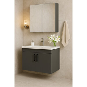 Liventa 65 Cm Antrasit Renkli, Seramik Lavabolu, Mdf Banyo Dolabı Takımı