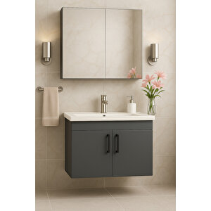 Liventa 65 Cm Antrasit Renkli, Seramik Lavabolu, Mdf Banyo Dolabı Takımı