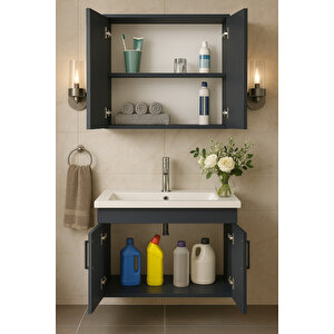Liventa 65 Cm Antrasit Renkli, Seramik Lavabolu, Mdf Banyo Dolabı Takımı