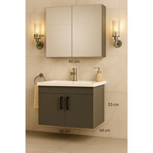 Liventa 65 Cm Antrasit Renkli, Seramik Lavabolu, Mdf Banyo Dolabı Takımı