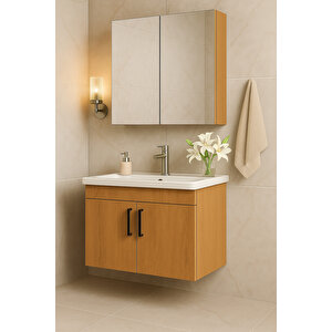 Liventa 65 Cm Ahşap Renkli, Seramik Lavabolu, Mdf Banyo Dolabı Takımı