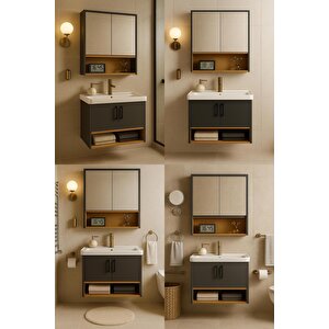 Legna 80 Cm Antrasit & Ahşap Banyo Dolabı Takımı – Alt Ve Üst Dolap (lavabo Dahil)