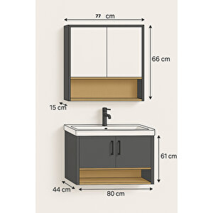 Legna 80 Cm Antrasit & Ahşap Banyo Dolabı Takımı – Alt Ve Üst Dolap (lavabo Dahil)