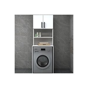 Çamaşır Makinesi Dolabı, Çok Amaçlı Dolabı, Raflı Kapaklı Beyaz Renkli Mdf Lam