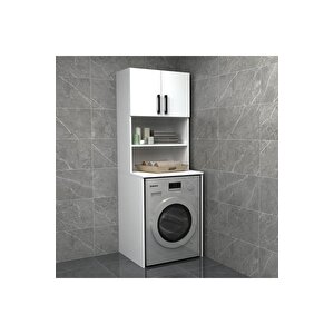Çamaşır Makinesi Dolabı, Çok Amaçlı Dolabı, Raflı Kapaklı Beyaz Renkli Mdf Lam