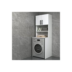 Çamaşır Makinesi Dolabı, Çok Amaçlı Dolabı, Raflı Kapaklı Beyaz Renkli Mdf Lam