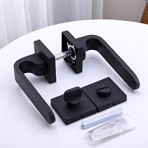 Kapı Kolu Kare Rozetli Wc - Banyo Siyah Ev Kapı Kolları Sağa Sola Uygun Kilitlenebilir 1 Takım